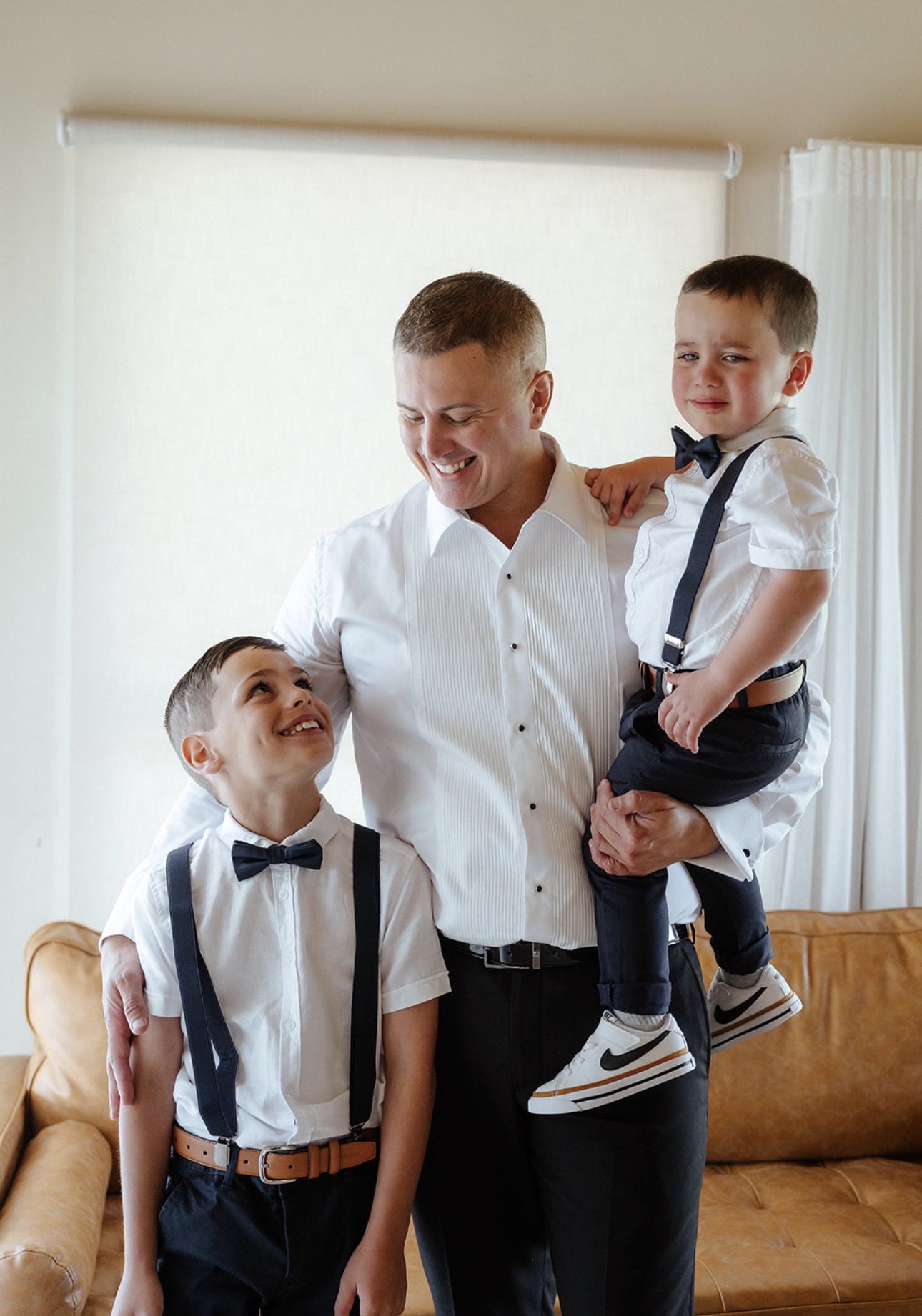 Cliffe with his sons getting ready